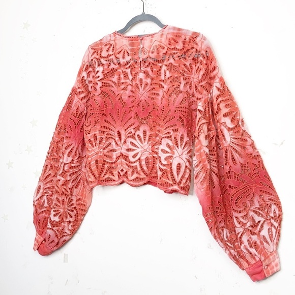 CONTINUUM Orange open eyelet balloon sleeve blouse - Picture 2 of 16